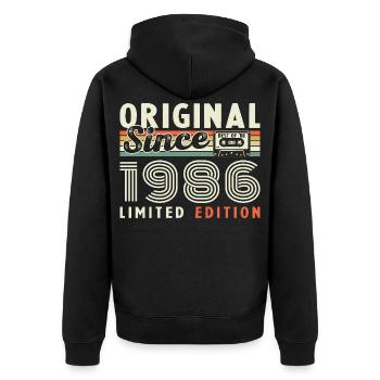 1986 Vintage Rétro Cadeau D'anniversaire - Veste à capuche bio Premium Unisexe - noir - Dos - Nico (187cm)