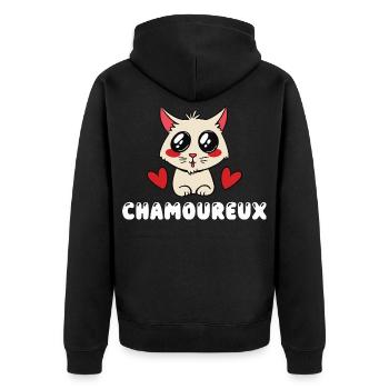 Chamoureux Chat Amoureux Kawaii Mignon Jeu de Mot - Veste à capuche bio Premium Unisexe - noir - Dos - Nico (187cm)
