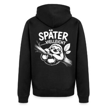 Faultier Chill - Unisex Premium Bio Zip Hoodie - Schwarz - Hinten - Nico (187cm)