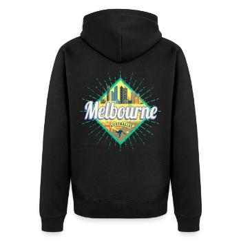 Melbourne Victoria Australien Skyline Souvenir - Unisex Premium Bio Zip Hoodie - Schwarz - Hinten - Nico (187cm)