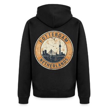 Rotterdam Néerlandais Skyline Vintage - Veste à capuche bio Premium Unisexe - noir - Dos - Nico (187cm)