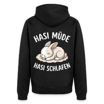 Hasi müde Hasi schlafen  - Unisex Premium Bio Zip Hoodie - Schwarz - Hinten - Nico (187cm)