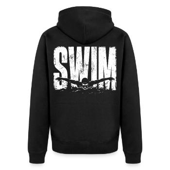 Schwimmen Shirt Swim Sport Schwimmer Geschenk - Unisex Premium Bio Zip Hoodie - Schwarz - Hinten - Nico (187cm)