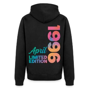 Anniversaire 30 ans Avril 1996 Cadeau Vintage - Veste à capuche bio Premium Unisexe - noir - Dos - Nico (187cm)