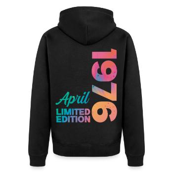 Anniversaire 50 ans Avril 1976 Cadeau Vintage - Veste à capuche bio Premium Unisexe - noir - Dos - Nico (187cm)
