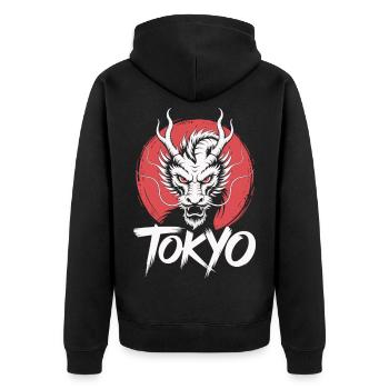 Tokyo Dragon Shirt style samouraï japonais streetwear - Veste à capuche bio Premium Unisexe - noir - Dos - Nico (187cm)