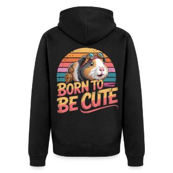 Born To Be Cute Guinea Pig T-Shirt Retro - Unisex Premium Organic Zip Hoodie - black - Back - Nico (187cm)