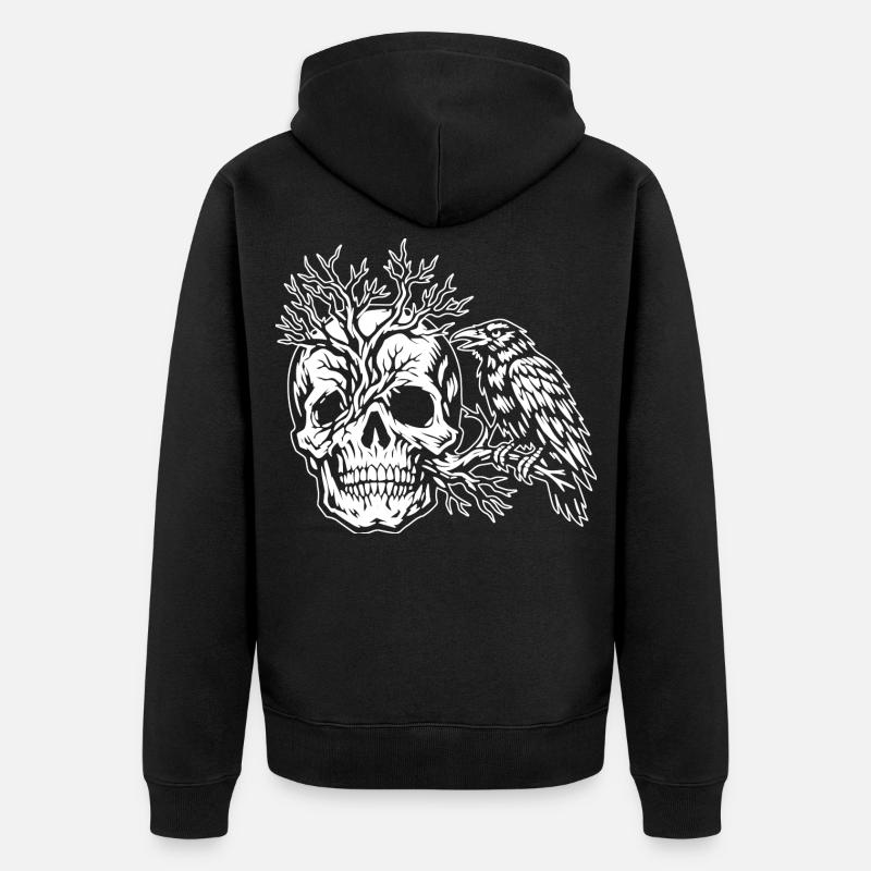 Schädel, Baum und Rabe - Unisex Premium Bio Zip Hoodie - Schwarz