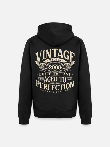 Vintage 2008 Vintage fødselsdag Retro Gave - Premium økologisk unisex-hættejakke - sort