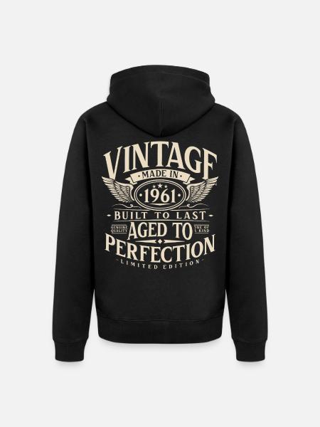 Vintage 1961 Vintage Birthday Retro -lahja - Premium unisex luomu-huppari vetoketjulla - musta