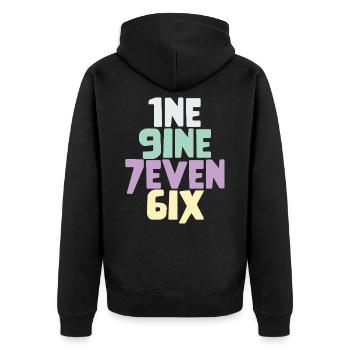 Vintage 1976 - Unisex Premium Bio Zip Hoodie - Schwarz - Hinten - Nico (187cm)