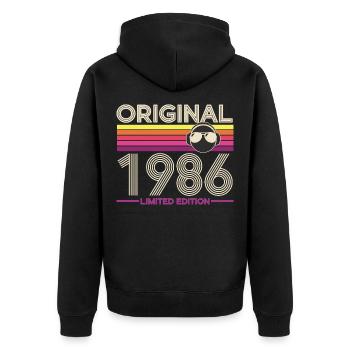 Originale limitierte Ausgabe von 1986 - Unisex Premium Bio Zip Hoodie - Schwarz - Hinten - Nico (187cm)