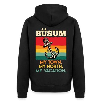 BÜSUM MEINE STADT MEIN NORDEN MEIN URLAUB Lustig - Unisex Premium Bio Zip Hoodie - Schwarz - Hinten - Nico (187cm)