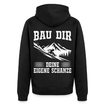 Rodel Piste BAU DIR DEINE EIGENE SCHANZE LUSTIG - Unisex Premium Bio Zip Hoodie - Schwarz - Hinten - Nico (187cm)