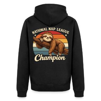 Nap Champion Sloth Shirt Funny Lazy Gift - Unisex Premium Bio Zip Hoodie - Schwarz - Hinten - Nico (187cm)
