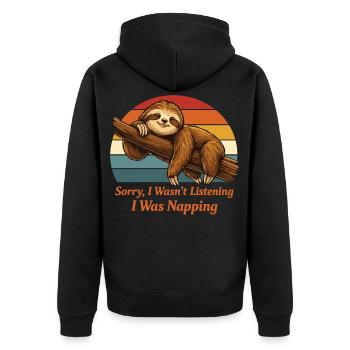 Lazy Sloth Shirt I Was Napping Funny - Unisex Premium Bio Zip Hoodie - Schwarz - Hinten - Nico (187cm)