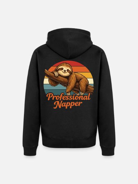 Professional Napper Sloth Shirt Funny Lazy - Unisex Premium Organic Zip Hoodie - black