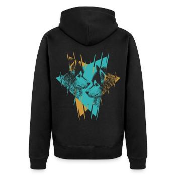 Geometric Twin Wolves Abstract Art - Unisex Premium Organic Zip Hoodie - black - Back - Nico (187cm)