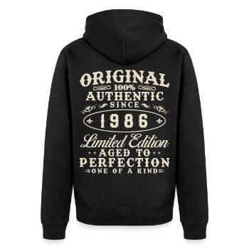 1986 Vintage Retro Geburtstagsgeschenk - Unisex Premium Bio Zip Hoodie - Schwarz - Hinten - Nico (187cm)
