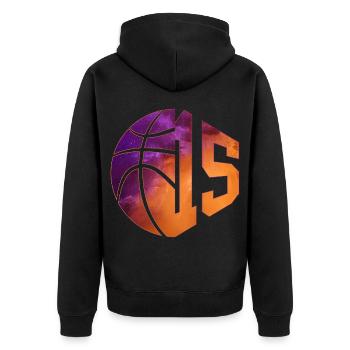 NUMMER 15 BASKETBALL 15. GEBURTSTAG - Unisex Premium Bio Zip Hoodie - Schwarz - Hinten - Nico (187cm)