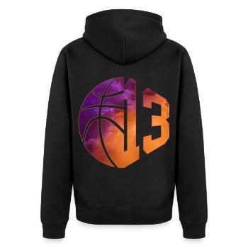 NUMMER 13 BASKETBALL 13. GEBURTSTAG - Unisex Premium Bio Zip Hoodie - Schwarz - Hinten - Nico (187cm)