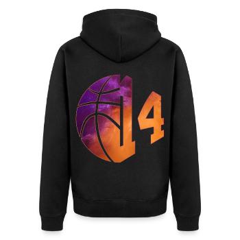 NUMMER 14 BASKETBALL 14. GEBURTSTAG - Unisex Premium Bio Zip Hoodie - Schwarz - Hinten - Nico (187cm)