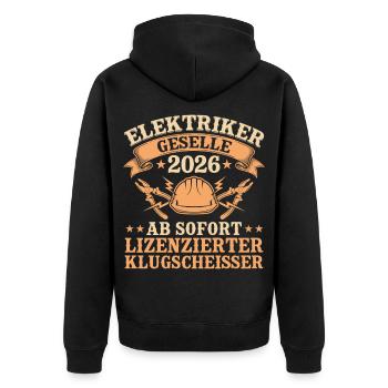 Elektriker Geselle 2026 Ausbildung bestanden - Unisex Premium Bio Zip Hoodie - Schwarz - Hinten - Nico (187cm)