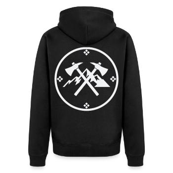 Janosik-Hochland-Rebellensymbol - Unisex Premium Bio Zip Hoodie - Schwarz - Hinten - Nico (187cm)