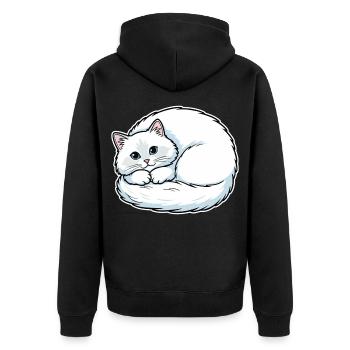 Weiße Angora-Katzen-blaue Augen, niedlich, niedlich - Unisex Premium Bio Zip Hoodie - Schwarz - Hinten - Nico (187cm)