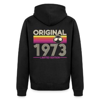 Originale limitierte Ausgabe von 1973 - Unisex Premium Bio Zip Hoodie - Schwarz - Hinten - Nico (187cm)