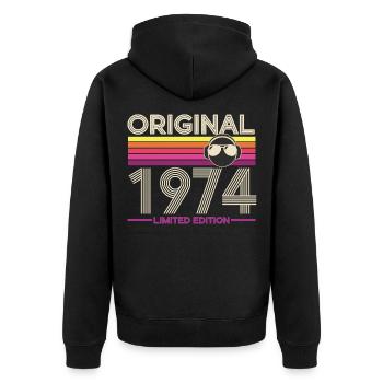 Originale limitierte Ausgabe von 1974 - Unisex Premium Bio Zip Hoodie - Schwarz - Hinten - Nico (187cm)