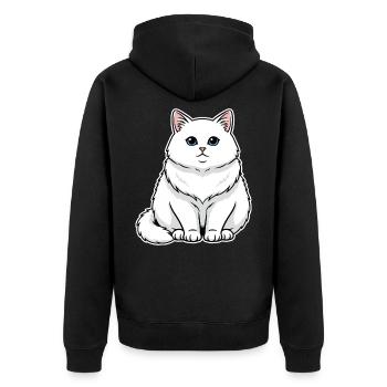 Chat Blanc Fluffy Yeux Bleus Portrait Majestueux - Veste à capuche bio Premium Unisexe - noir - Dos - Nico (187cm)
