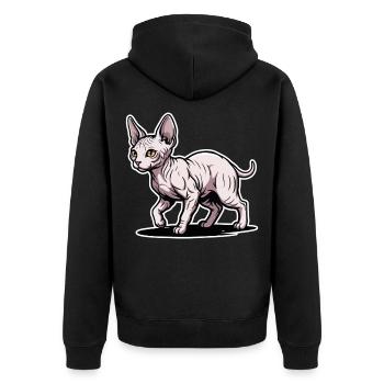 Sphynx Katze Haarloses Spazieren-Porträtdesign - Unisex Premium Bio Zip Hoodie - Schwarz - Hinten - Nico (187cm)