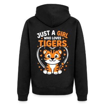 Cute tiger design with hearts and stars - Unisex Premium Organic Zip Hoodie - black - Back - Nico (187cm)