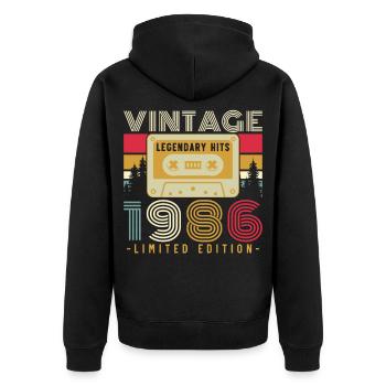 1986 Vintage Retro Geburtstagsgeschenk - Unisex Premium Bio Zip Hoodie - Schwarz - Hinten - Nico (187cm)