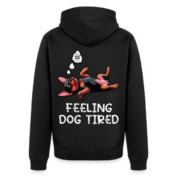 Feeling Dog Tired Miniature Pinscher Pinscher Minpin - Unisex Premium Organic Zip Hoodie - black - Back - Nico (187cm)