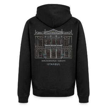 Dolmabahce Palast Silhouette Istanbul , Zeichnung - Unisex Premium Bio Zip Hoodie - Schwarz - Hinten - Nico (187cm)