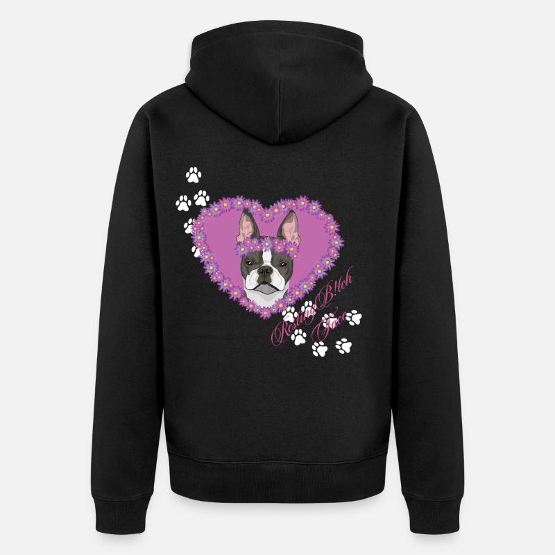 Boston Terrier à visage de b !tch au repos - Veste à capuche bio Premium Unisexe - noir