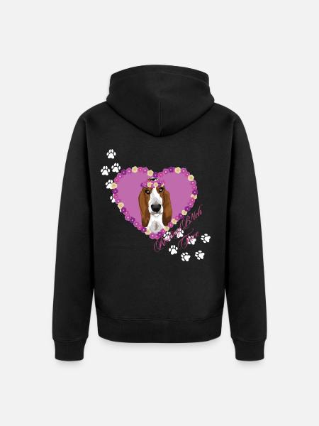 Resting B!tch Face Basset Hound - Unisex Premium Organic Zip Hoodie - black
