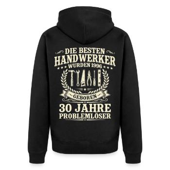 Bester Handwerker Jahrgang 1996 – 30. Geburtstag - Unisex Premium Bio Zip Hoodie - Schwarz - Hinten - Nico (187cm)