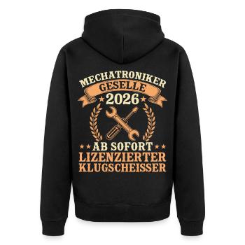 Mechatroniker Geselle 2026 – Ausbildung Bestanden - Unisex Premium Bio Zip Hoodie - Schwarz - Hinten - Nico (187cm)