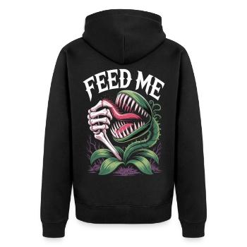 Feed Me T-Shirt Carnivorous Plant - Unisex Premium Organic Zip Hoodie - black - Back - Nico (187cm)