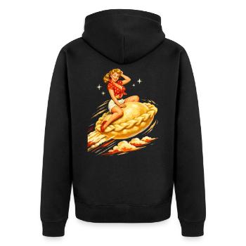 Pin-Up Pelmeni : Art rétro de Dumpling volant - Veste à capuche bio Premium Unisexe - noir - Dos - Nico (187cm)