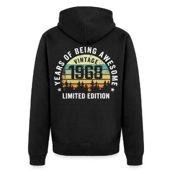 Legendär seit 1968, Vintage Edition 1968 Retro - Unisex Premium Bio Zip Hoodie - Schwarz - Hinten - Nico (187cm)