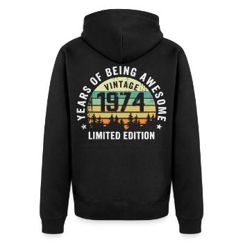 Legendary since 1974, Vintage Edition 1974 Retro - Unisex Premium Organic Zip Hoodie - black - Back - Nico (187cm)