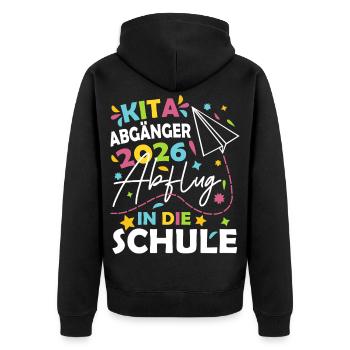 Kita Abgänger 2026 - Unisex Premium Bio Zip Hoodie - Schwarz - Hinten - Nico (187cm)