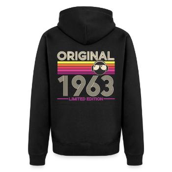 Originale limitierte Edition von 1963 - Unisex Premium Bio Zip Hoodie - Schwarz - Hinten - Nico (187cm)