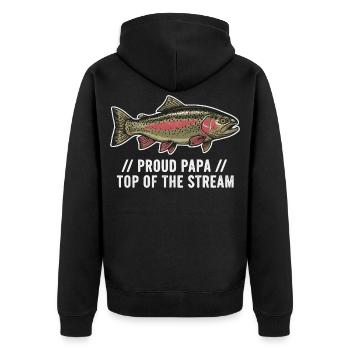 Proud Papa Angeln Forelle - Unisex Premium Bio Zip Hoodie - Schwarz - Hinten - Nico (187cm)