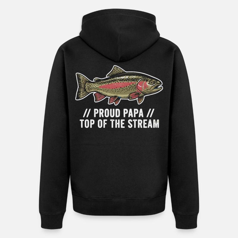 Proud Papa pêchant la truite - Veste à capuche bio Premium Unisexe - noir