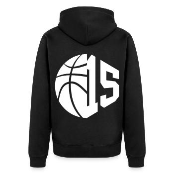NR. 15 NUMMER 15 BASKETBALL 15. GEBURTSTAG - Unisex Premium Bio Zip Hoodie - Schwarz - Hinten - Nico (187cm)